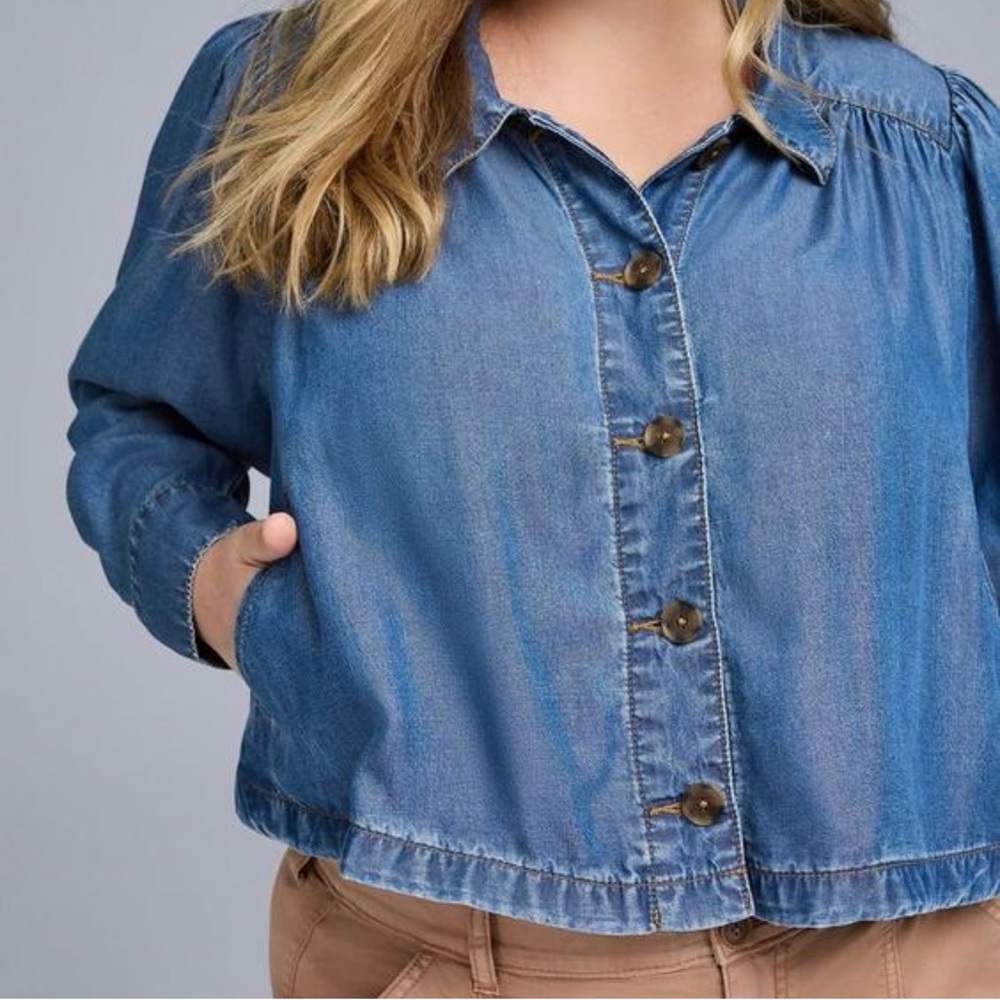 Torrid Blue Button-Down Blouse NWT - image 3